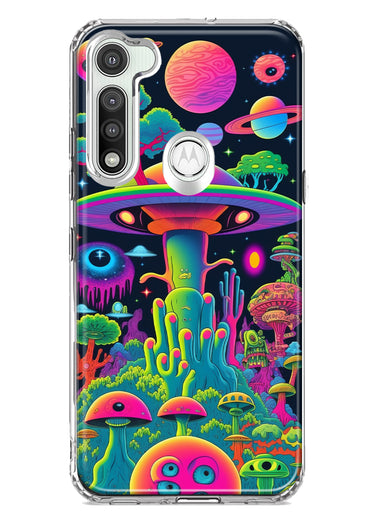 Motorola Moto G Fast Neon Rainbow Psychedelic UFO Alien Planet Hybrid Protective Phone Case Cover