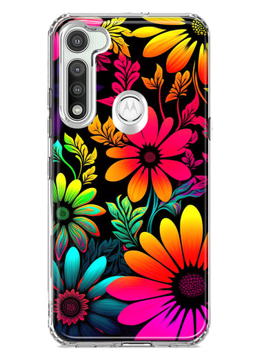 Motorola Moto G Fast Neon Rainbow Glow Colorful Abstract Flowers Floral Hybrid Protective Phone Case Cover
