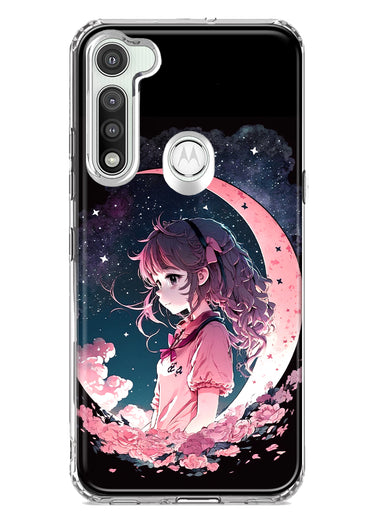Motorola Moto G Fast Kawaii Manga Pink Cherry Blossom Dreaming Moon Girl Hybrid Protective Phone Case Cover