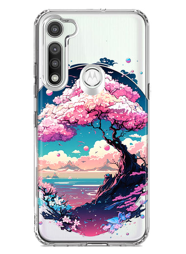 Motorola Moto G Fast Kawaii Manga Pink Cherry Blossom Japanese Sky Floral Ocean Hybrid Protective Phone Case Cover
