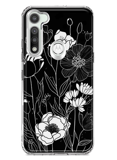 Motorola Moto G Fast Line Drawing Art White Floral Flowers Hybrid Protective Phone Case Cover