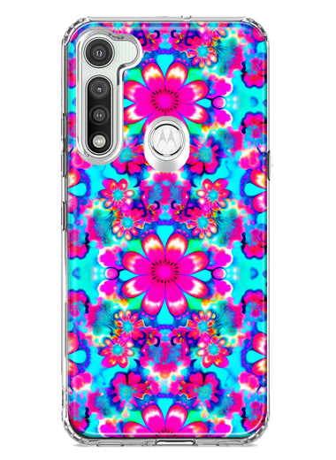 Motorola Moto G Fast Pink Blue Vintage Hippie Tie Dye Flowers Hybrid Protective Phone Case Cover