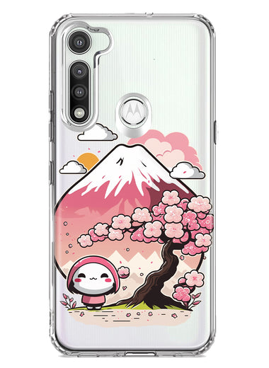 Motorola Moto G Fast Kawaii Manga Pink Cherry Blossom Fuji Mountain Mochi Girl Hybrid Protective Phone Case Cover