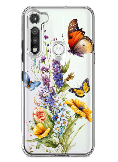 Motorola Moto G Fast Yellow Purple Spring Flowers Butterflies Floral Hybrid Protective Phone Case Cover