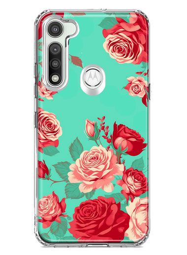Motorola Moto G Fast Turquoise Teal Vintage Pastel Pink Red Roses Double Layer Phone Case Cover