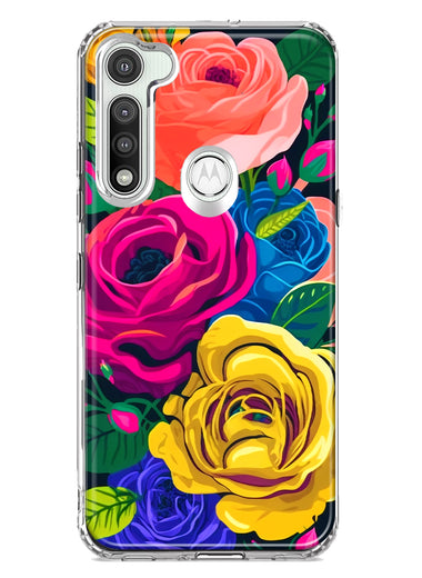 Motorola Moto G Fast Vintage Pastel Abstract Colorful Pink Yellow Blue Roses Double Layer Phone Case Cover