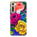 Motorola Moto G Fast Vintage Pastel Abstract Colorful Pink Yellow Blue Roses Double Layer Phone Case Cover