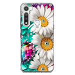 Motorola Moto G Fast Colorful Crystal White Daisies Rainbow Gems Teal Double Layer Phone Case Cover