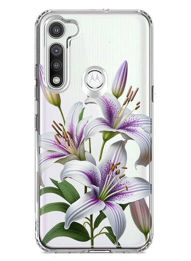 Motorola Moto G Fast White Lavender Lily Purple Flowers Floral Hybrid Protective Phone Case Cover