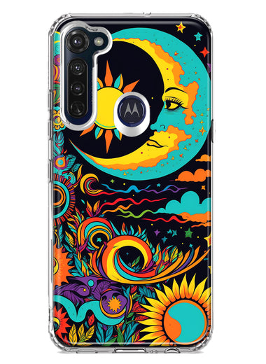 Motorola Moto G Stylus Neon Rainbow Psychedelic Indie Hippie Indie Moon Hybrid Protective Phone Case Cover