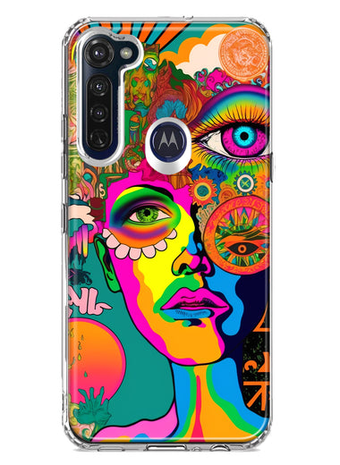 Motorola Moto G Stylus Neon Rainbow Psychedelic Hippie One Eye Pop Art Hybrid Protective Phone Case Cover
