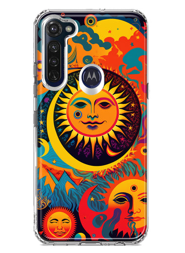 Motorola Moto G Stylus Neon Rainbow Psychedelic Indie Hippie Sun Moon Hybrid Protective Phone Case Cover