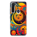 Motorola Moto G Stylus Neon Rainbow Psychedelic Indie Hippie Sun Moon Hybrid Protective Phone Case Cover