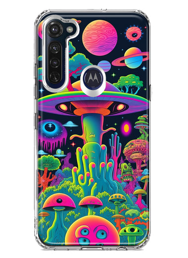 Motorola Moto G Stylus Neon Rainbow Psychedelic UFO Alien Planet Hybrid Protective Phone Case Cover