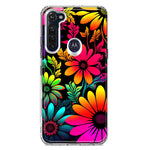 Motorola Moto G Stylus Neon Rainbow Glow Colorful Abstract Flowers Floral Hybrid Protective Phone Case Cover