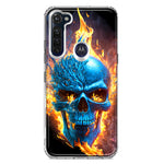 Motorola Moto G Stylus Blue Flaming Skull Burning Fire Double Layer Phone Case Cover