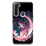 Motorola Moto G Stylus Kawaii Manga Pink Cherry Blossom Dreaming Moon Girl Hybrid Protective Phone Case Cover