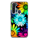 Motorola Moto G Stylus Neon Rainbow Daisy Glow Colorful Daisies Baby Blue Pink Yellow White Double Layer Phone Case Cover