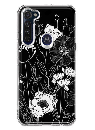 Motorola Moto G Stylus Line Drawing Art White Floral Flowers Hybrid Protective Phone Case Cover