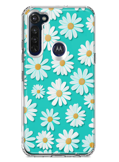 Motorola Moto G Stylus Turquoise Teal White Daisies Cute Daisy Polka Dots Double Layer Phone Case Cover