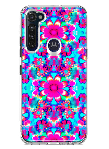 Motorola Moto G Stylus Pink Blue Vintage Hippie Tie Dye Flowers Hybrid Protective Phone Case Cover