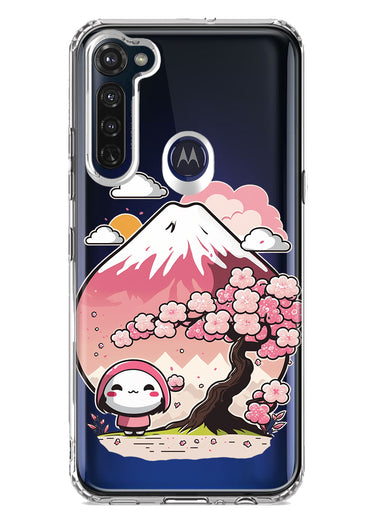 Motorola Moto G Stylus Kawaii Manga Pink Cherry Blossom Fuji Mountain Mochi Girl Hybrid Protective Phone Case Cover