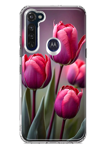 Motorola Moto G Stylus Pink Tulip Flowers Floral Hybrid Protective Phone Case Cover