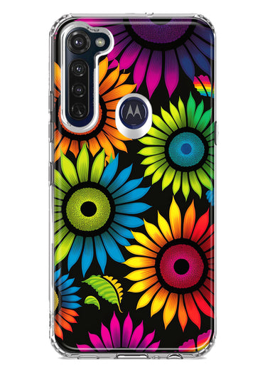 Motorola Moto G Stylus Neon Rainbow Glow Sunflowers Colorful Floral Pink Purple Double Layer Phone Case Cover