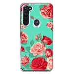 Motorola Moto G Stylus Turquoise Teal Vintage Pastel Pink Red Roses Double Layer Phone Case Cover