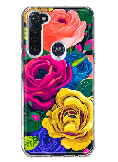 Motorola Moto G Stylus Vintage Pastel Abstract Colorful Pink Yellow Blue Roses Double Layer Phone Case Cover