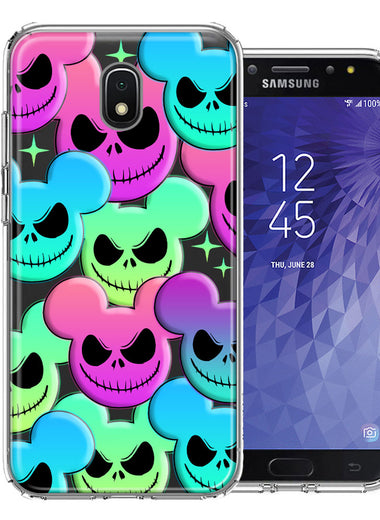 Samsung Galaxy J3 Express/Prime 3/Amp Prime 3 Bright Rainbow Nightmare Skulls Spooky Season Halloween Design Double Layer Phone Case Cover