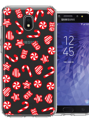 Samsung Galaxy J3 Express/Prime 3/Amp Prime 3 Christmas Winter Red White Peppermint Candies Swirls Candycanes Design Double Layer Phone Case Cover