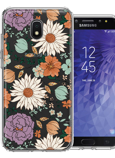 Samsung Galaxy J7 (2018) Star/Crown/Aura Feminine Classy Flowers Fall Toned Floral Wallpaper Style Double Layer Phone Case Cover