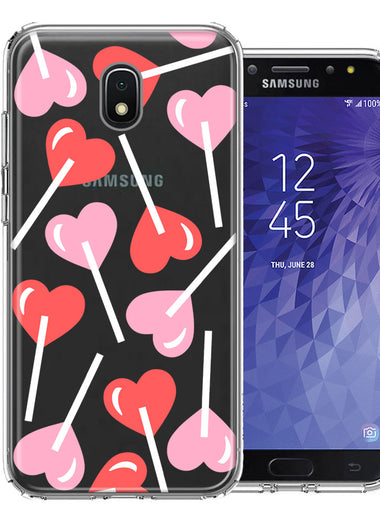 Samsung Galaxy J3 Express/Prime 3/Amp Prime 3 Heart Suckers Lollipop Valentines Day Candy Lovers Double Layer Phone Case Cover
