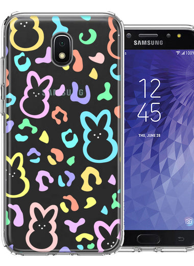 Samsung Galaxy J3 Express/Prime 3/Amp Prime 3 Leopard Easter Bunny Candy Colorful Rainbow Double Layer Phone Case Cover