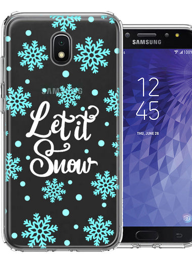 Samsung Galaxy J7 (2018) Star/Crown/Aura Christmas Holiday Let It Snow Winter Blue Snowflakes Design Double Layer Phone Case Cover