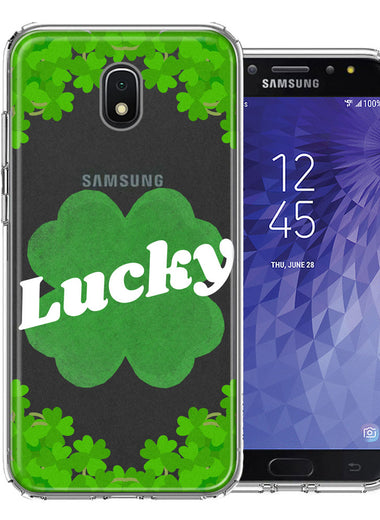 Samsung Galaxy J3 Express/Prime 3/Amp Prime 3 Lucky St Patrick's Day Shamrock Green Clovers Double Layer Phone Case Cover
