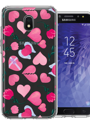 Samsung Galaxy J7 (2018) Star/Crown/Aura Pretty Valentines Day Hearts Chocolate Candy Angel Flowers Double Layer Phone Case Cover