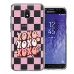 Samsung Galaxy J3 Express/Prime 3/Amp Prime 3 Retro Pink Checkered XOXO Vintage 70s Style Hippie Valentine Love Double Layer Phone Case Cover