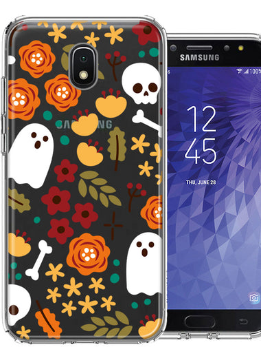 Samsung Galaxy J7 (2018) Star/Crown/Aura Spooky Season Fall Autumn Flowers Ghosts Skulls Halloween Double Layer Phone Case Cover