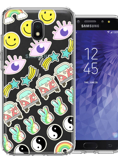 Samsung Galaxy J3 Express/Prime 3/Amp Prime 3 70's Yin Yang Hippie Happy Peace Stars Design Double Layer Phone Case Cover