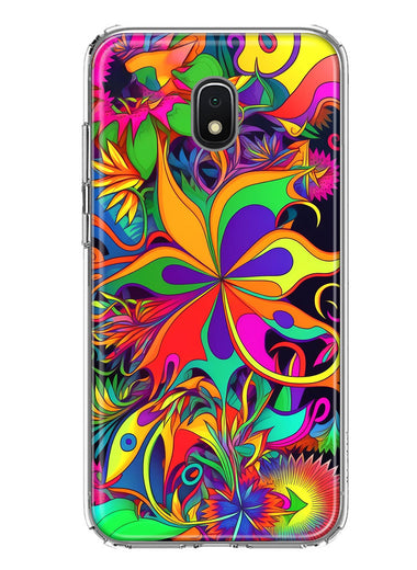 Samsung Galaxy J3 Express/Prime 3/Amp Prime 3 Neon Rainbow Psychedelic Hippie Wild Flowers Hybrid Protective Phone Case Cover