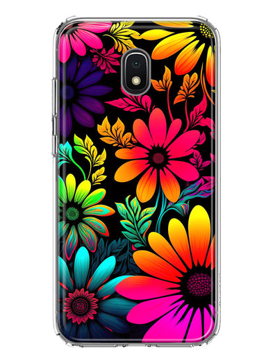 Samsung Galaxy J3 Express/Prime 3/Amp Prime 3 Neon Rainbow Glow Colorful Abstract Flowers Floral Hybrid Protective Phone Case Cover