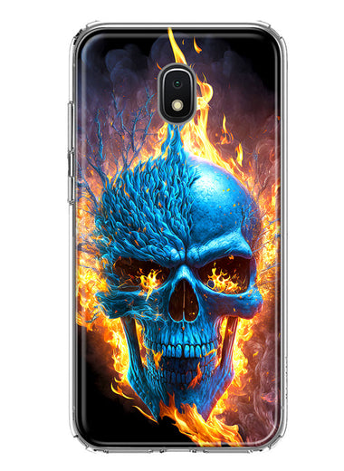 Samsung Galaxy J3 Express/Prime 3/Amp Prime 3 Blue Flaming Skull Burning Fire Double Layer Phone Case Cover