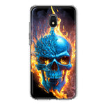 Samsung Galaxy J3 Express/Prime 3/Amp Prime 3 Blue Flaming Skull Burning Fire Double Layer Phone Case Cover