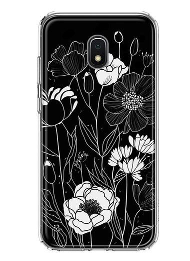 Samsung Galaxy J3 Express/Prime 3/Amp Prime 3 Line Drawing Art White Floral Flowers Hybrid Protective Phone Case Cover