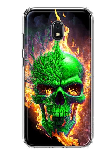 Samsung Galaxy J7 (2018) Star/Crown/Aura Green Flaming Skull Burning Fire Double Layer Phone Case Cover