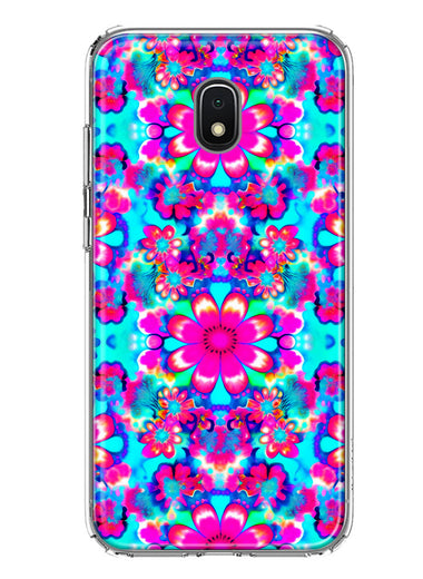 Samsung Galaxy J7 (2018) Star/Crown/Aura Pink Blue Vintage Hippie Tie Dye Flowers Hybrid Protective Phone Case Cover