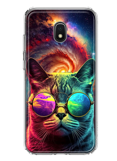 Samsung Galaxy J3 Express/Prime 3/Amp Prime 3 Neon Rainbow Galaxy Cat Hybrid Protective Phone Case Cover