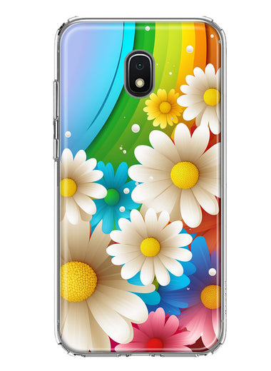 Samsung Galaxy J3 Express/Prime 3/Amp Prime 3 Colorful Rainbow Daisies Blue Pink White Green Double Layer Phone Case Cover
